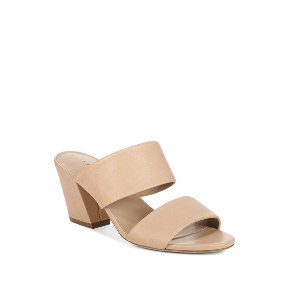 VINCE. Womens Nude Beige Benetta Block Heel Slip On Leather Slide Sandals 9.5 M